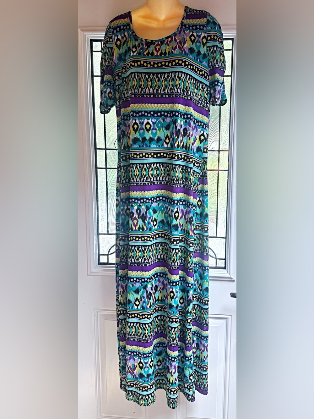 Women's Teal & Purple Patterned Maxi Dress